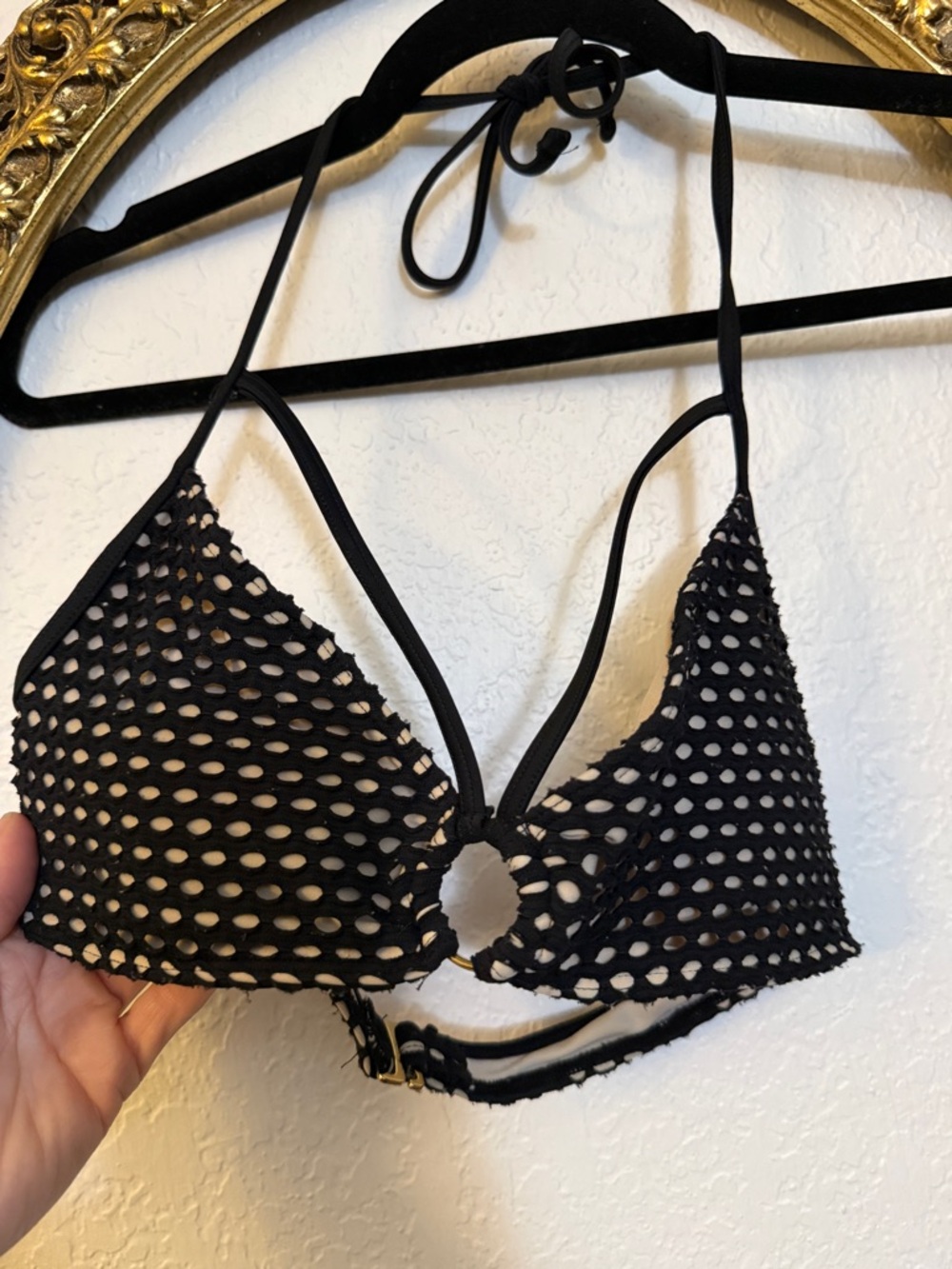 Black Mesh Halter Bralette with Ring Detail